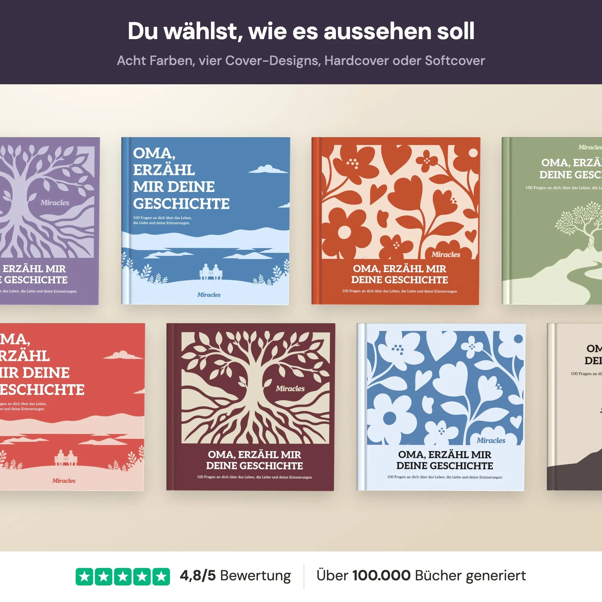 Erinnerungsbuch in acht Farben und vier Cover-Designs, als Hardcover oder Softcover