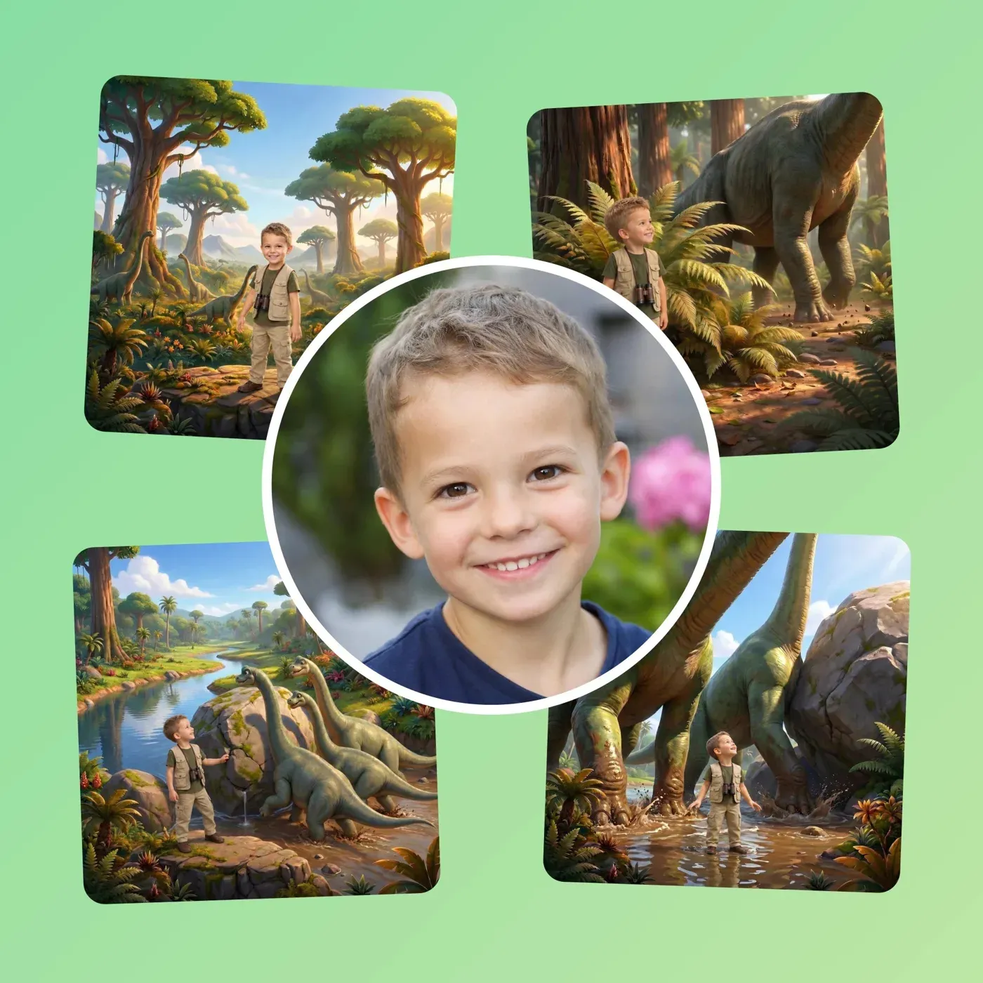 Aus Noahs Foto wird der Held in den Szenen seines Dino-Abenteuers