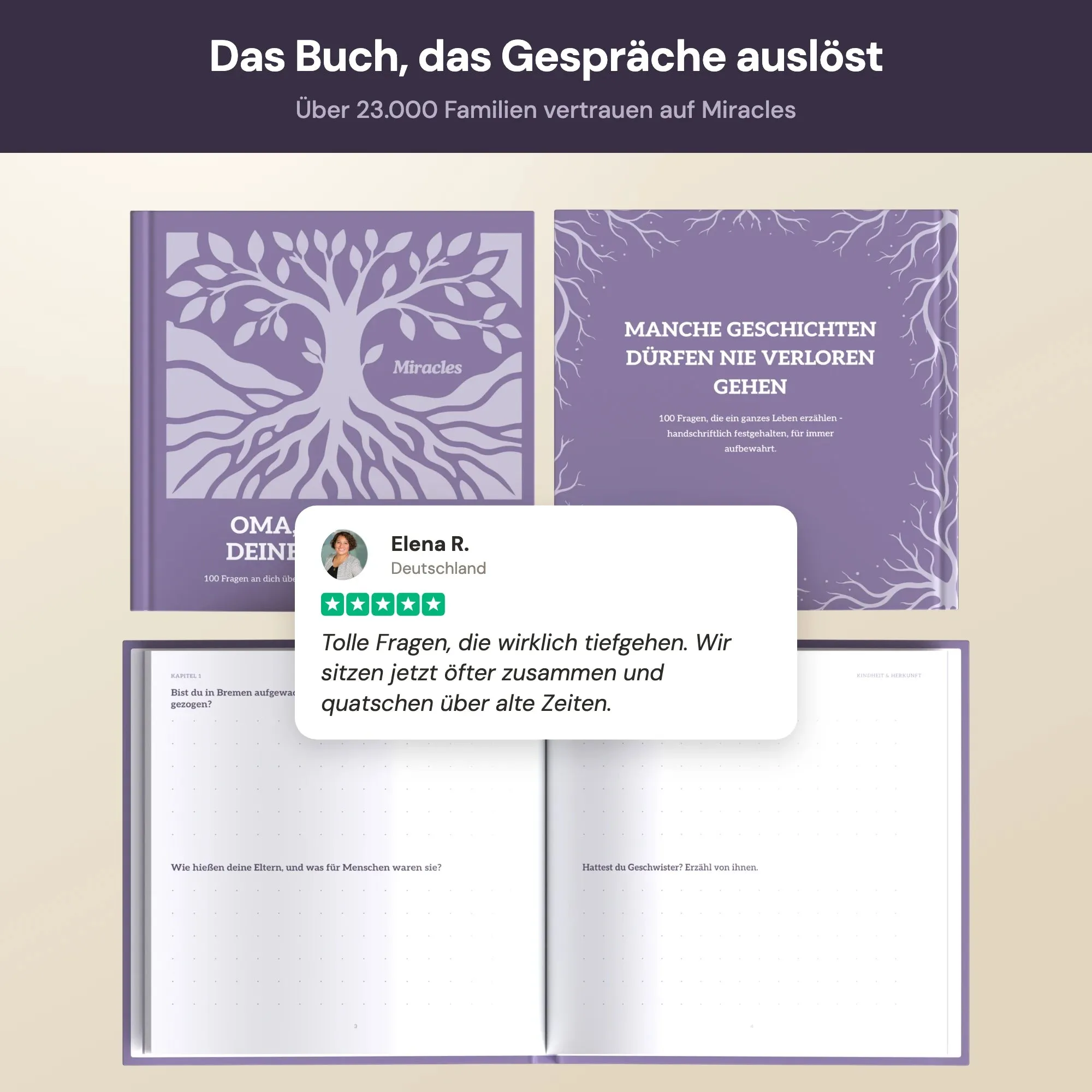 Aufgeschlagenes Erinnerungsbuch mit einer Kundenstimme