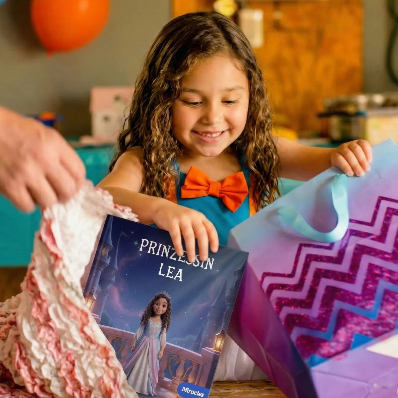 Kind packt begeistert sein personalisiertes Miracles Buch aus